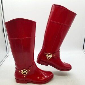 NEW Michael Kors Fulton Harness Red Tall Rain Boots - Sz 7
